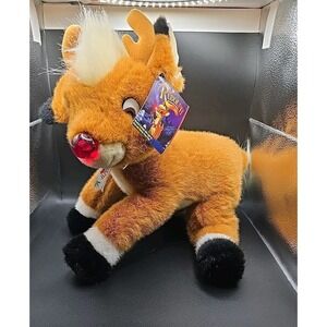 Rudolph The Red Nosed Reindeer Plush Musical Light Up Nose 14" 1999 **WORKS**